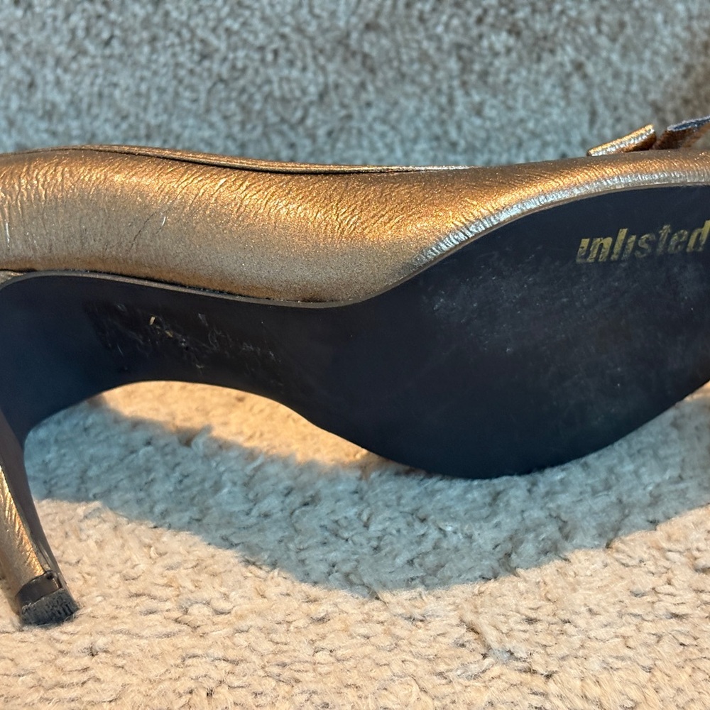 Unlisted Metallic Peep-Toe Heels with Bow - Picture 8 of 9